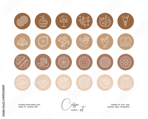 Set of hand drawn line art vector coffee illustrations. Vector line icons set for social media story highlight.
