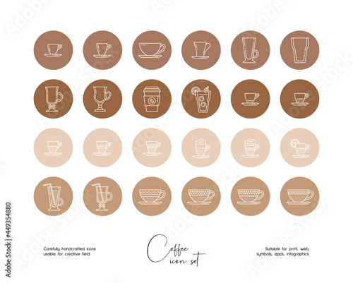 Set of hand drawn line art vector coffee illustrations. Vector line icons set for social media story highlight.