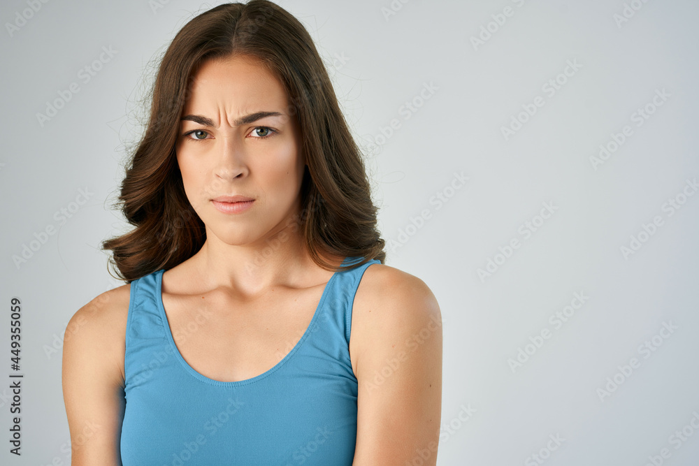 pretty woman emotions discontent frustration light backgrounds pretty woman emotions discontent frustration light backgrounds