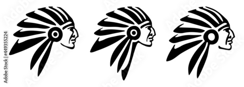 Set Vector Indian faces for design Logo, postcard. International Day of the World's Indigenous Peoples. Vector Illustration 9th August Day of Indigenous Peoples.