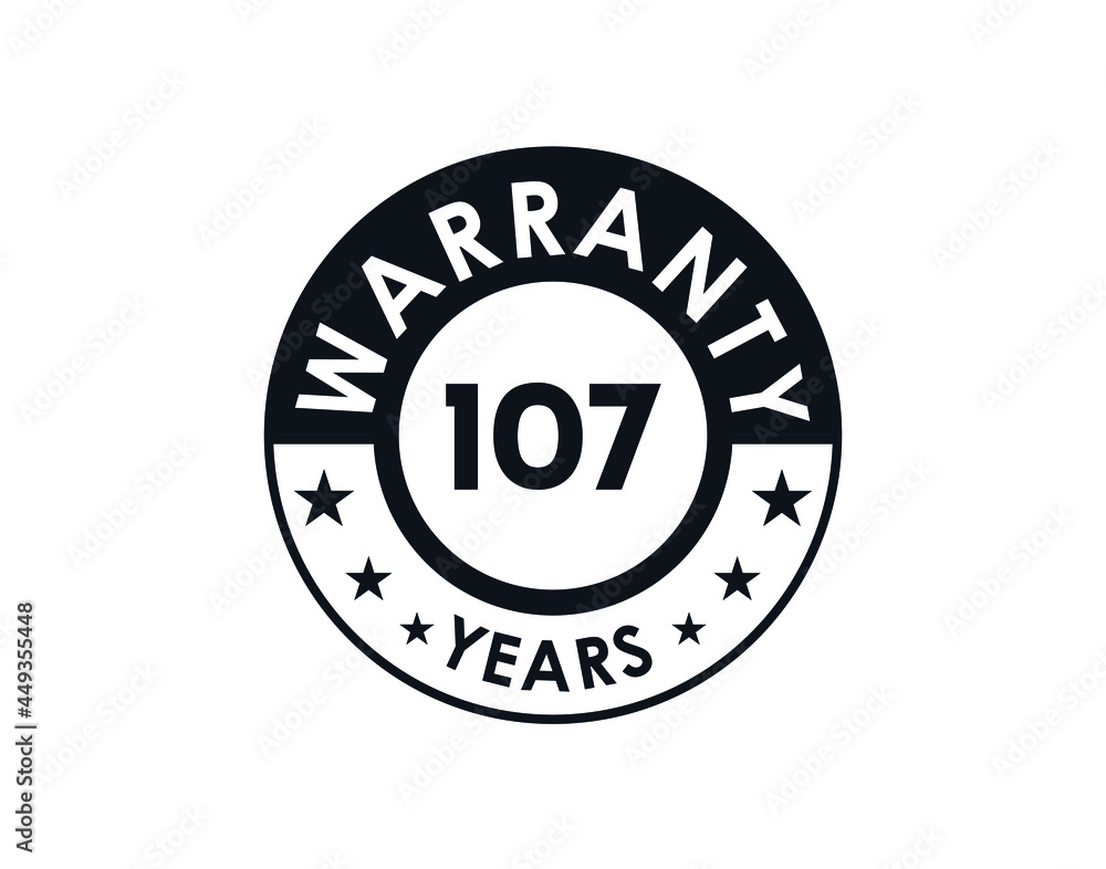 107 years warranty logo isolated on white background