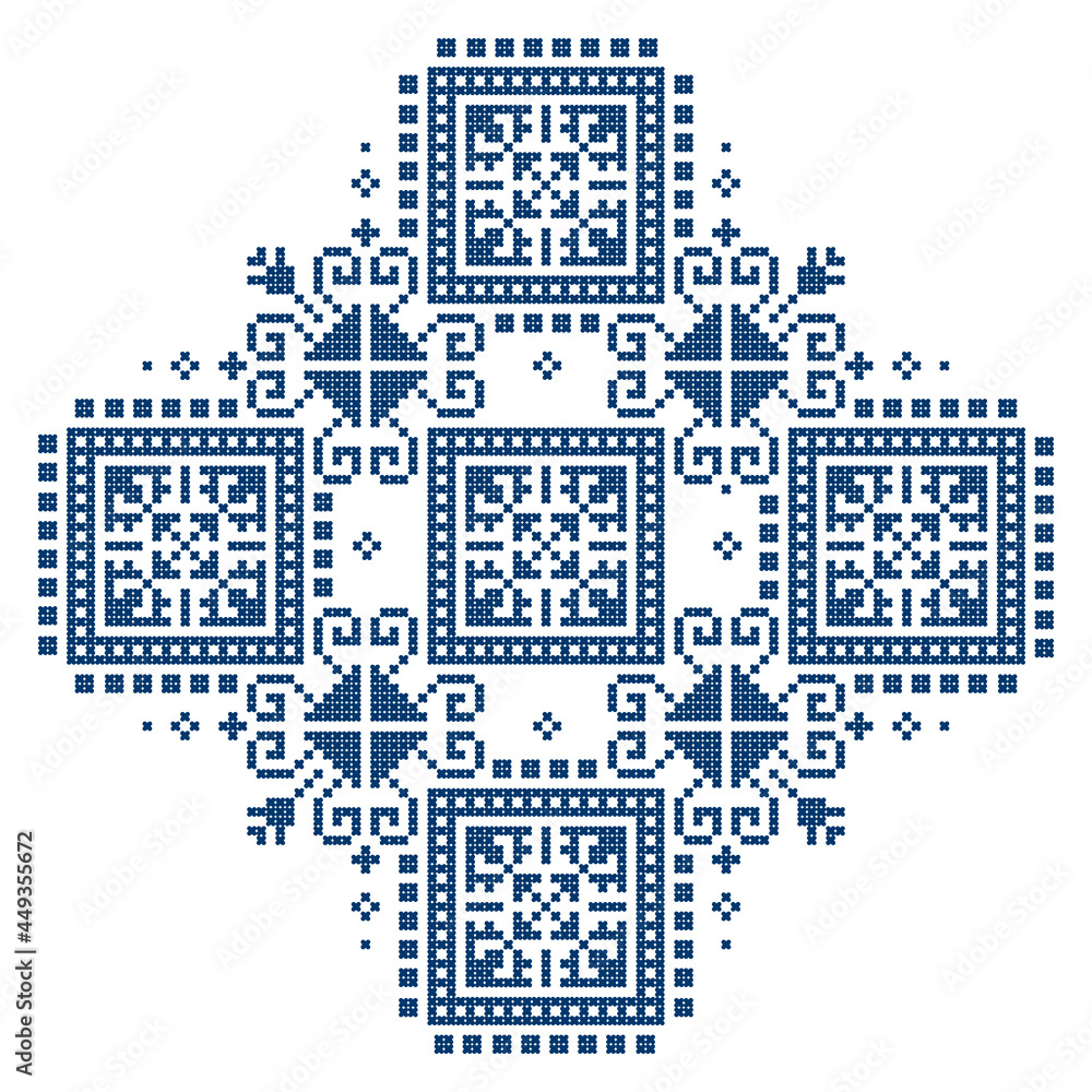 Zmijanje embroidery style vector pattern - traditional folk art design from Bosnia and Herzegovina with abstract geometric shapes
Zmijanje embroidery style vector pattern - traditional folk art design from Bosnia and Herzegovina with abstract geometric shapes