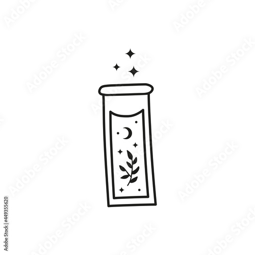 Hand drawn black witch potion in glass.