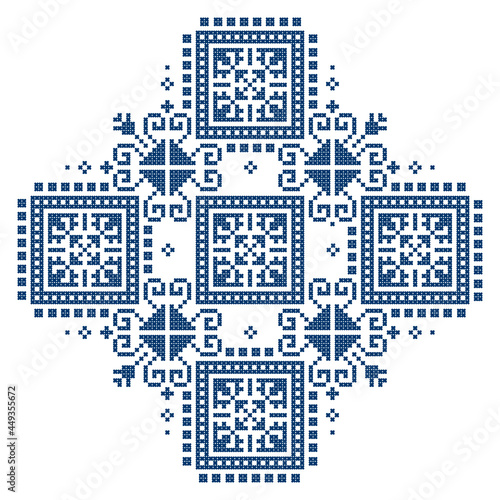 Zmijanje embroidery style vector pattern - traditional folk art design from Bosnia and Herzegovina with abstract geometric shapes 