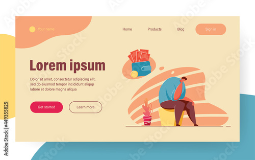 Depressed broke person having debts and money troubles. Bankrupt suffering from depression and financial problems. Vector illustration bankruptcy, crisis, loss concept