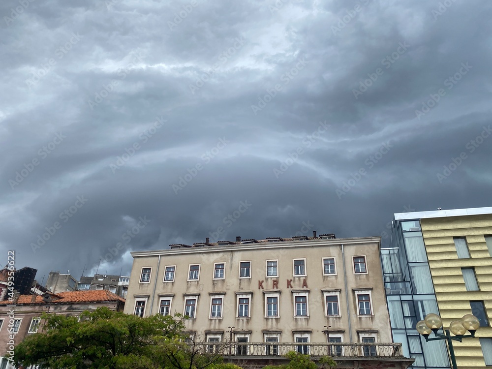Storm above Sibenik, city in Croatia
