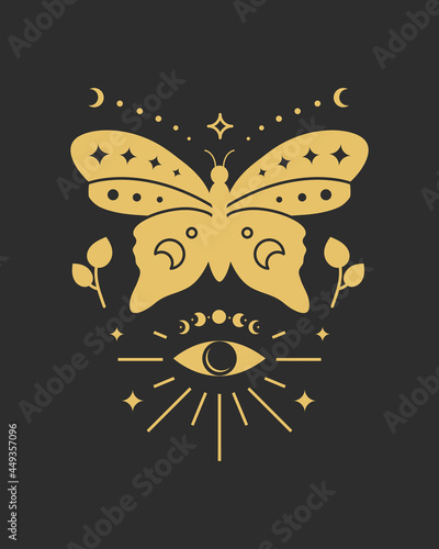 Magic occult tarot card with boho symbols.