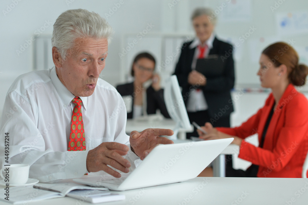 Portrait of a senior man with a laptop in office Portrait of a senior man with a laptop in office