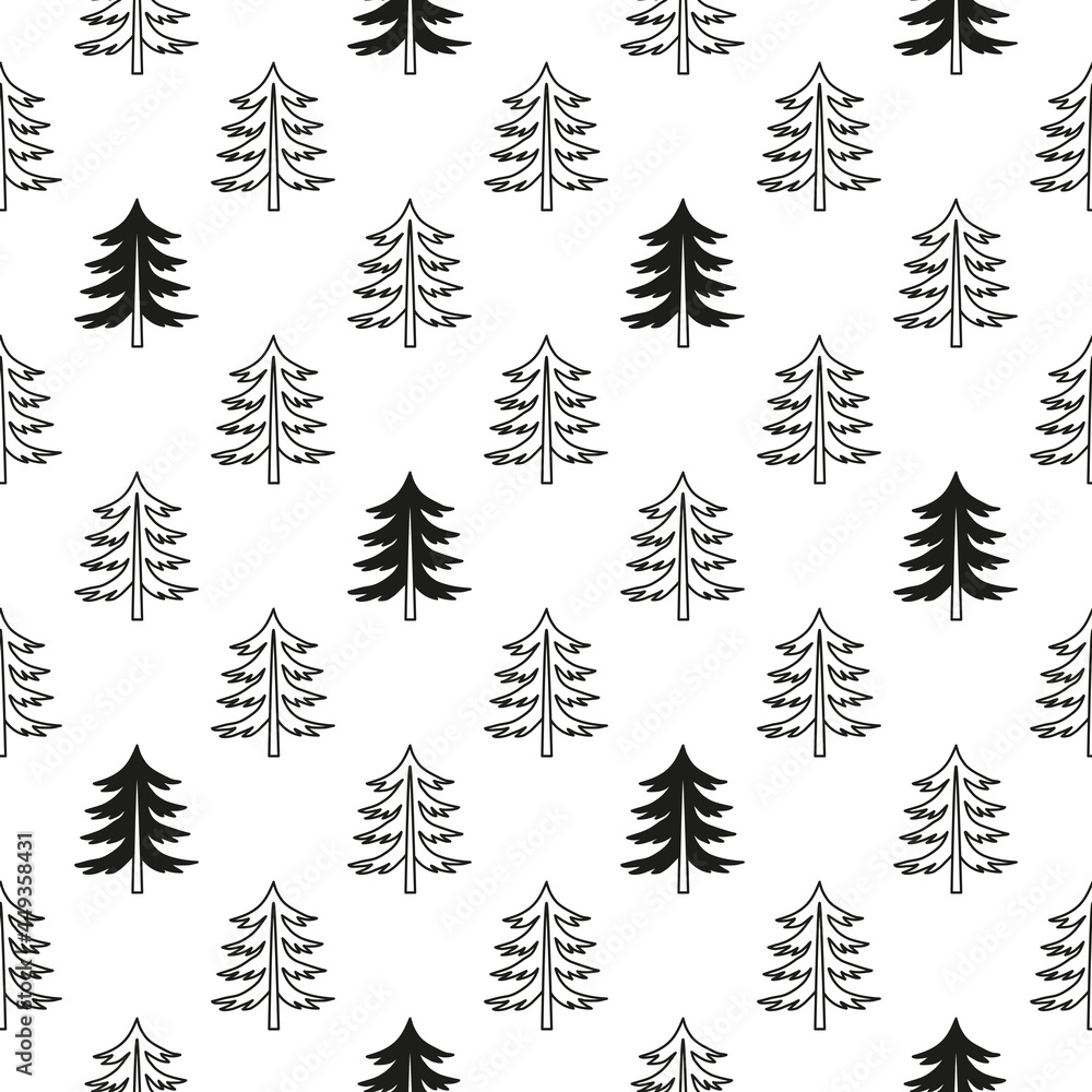 Obraz premium Modern scandinavian seamless pattern with pine trees.