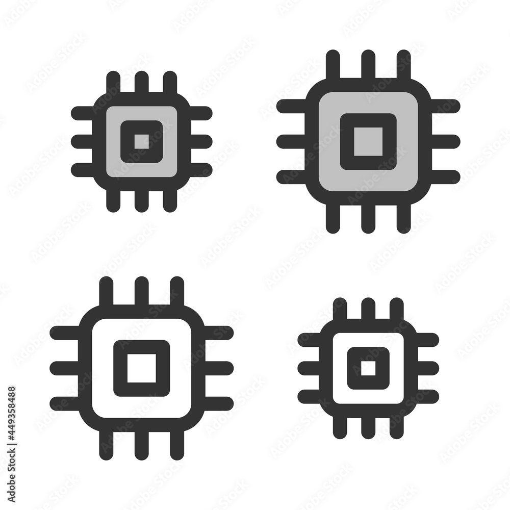 Pixel-perfect linear icon of central processing unit built on two base ...