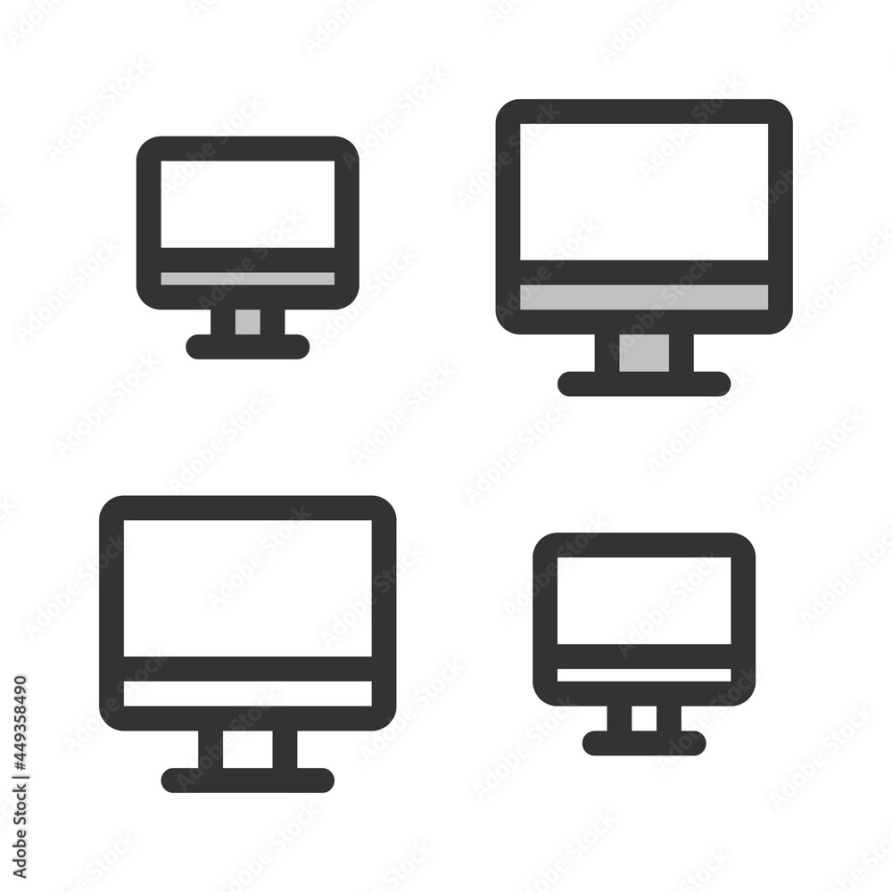 Pixel-perfect linear icon of LCD monitor built on two base grids of 32x32 and 24x24 pixels. The initial base line weight is 2 pixels. In two-color and one-color versions. Editable strokes Pixel-perfect linear icon of LCD monitor built on two base grids of 32x32 and 24x24 pixels. The initial base line weight is 2 pixels. In two-color and one-color versions. Editable strokes