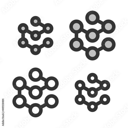 Pixel-perfect linear icon of nanotechnology concept built on two base grids of 32x32 and 24x24 pixels. The initial base line weight is 2 pixels. In two-color and one-color versions. Editable strokes