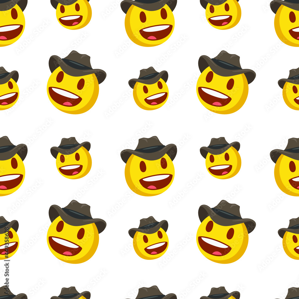 Cowboy Icon Emoji Pattern. Western Person Seamless Background Symbols