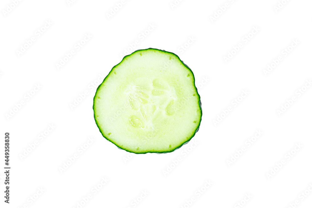 Fresh cucumber single slice or cross-section isolated on white background. Fresh cucumber single slice or cross-section isolated on white background.
