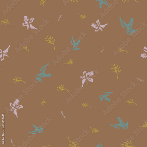 A ditsy botanical sketches seamless vector pattern