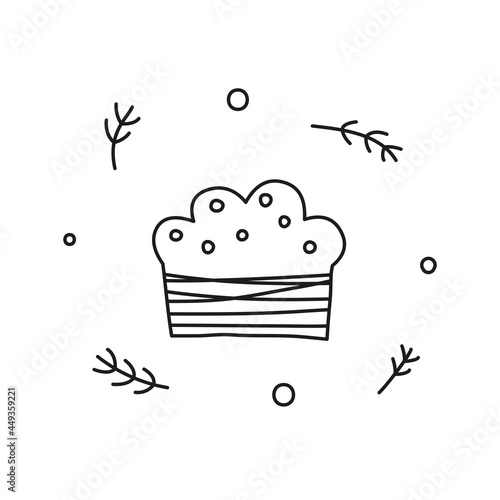 Doodle outline Easter kulich cake.