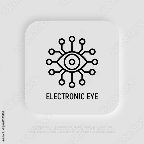 Cyber eye thin line icon, electronic eye, biotechnology, bionic eye. Modern vector illustration.