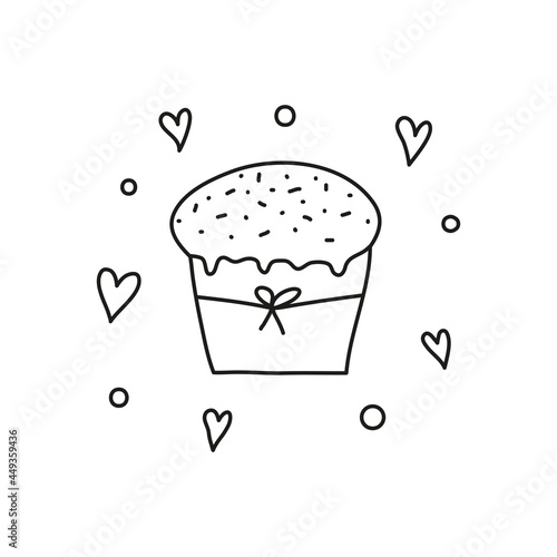 Doodle outline Easter kulich cake.