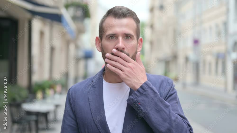 Outdoor Portrait of Man Feeling Shocked, Surprised Outdoor Portrait of Man Feeling Shocked, Surprised