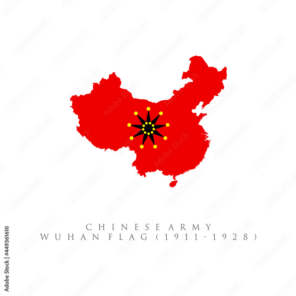 Chinese-army Wuhan flag 1911-1928 flag map isolated on white background