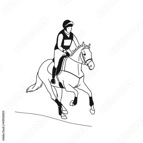 Equestrian athlete riding horse during the сross country