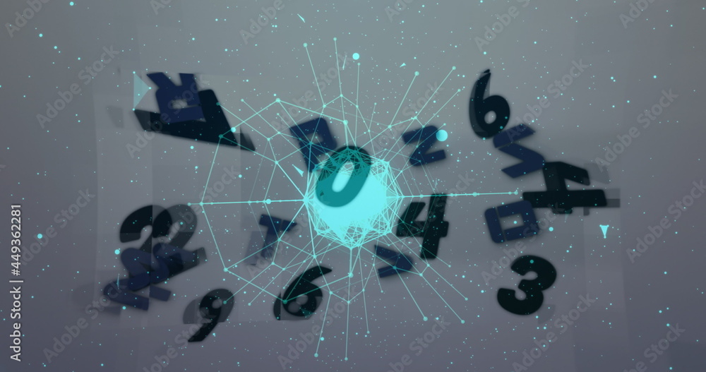 Obraz premium Image of numbers changing with network of connections