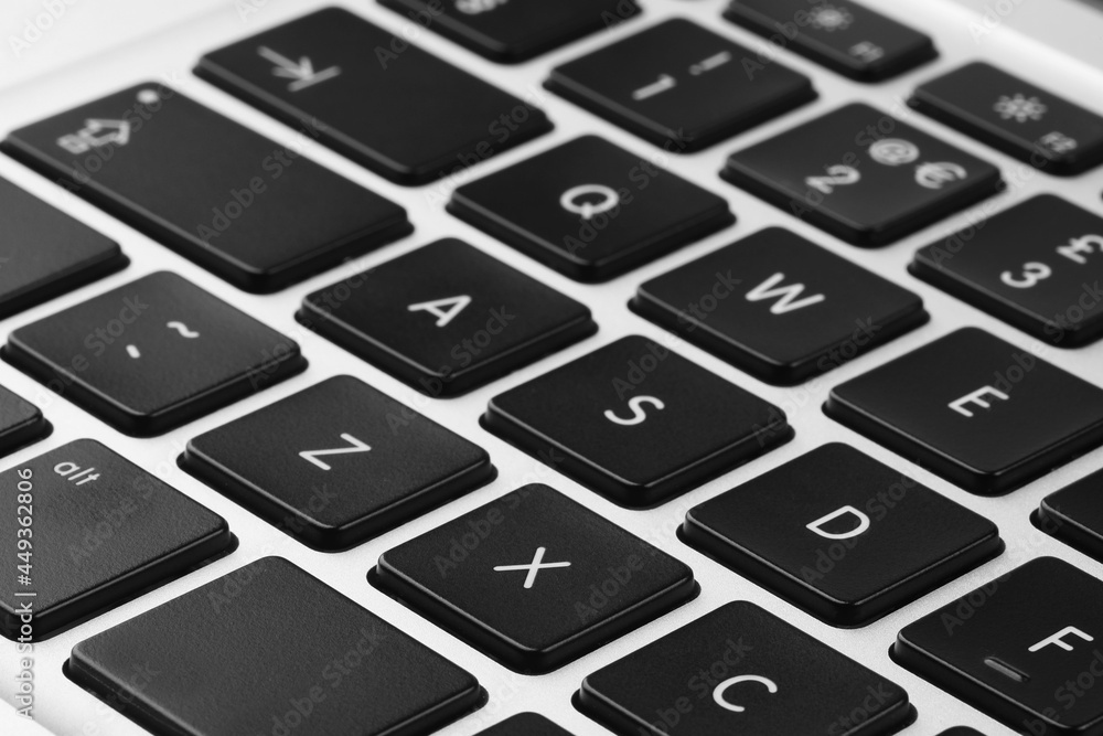 Closeup view of buttons on modern computer keyboard