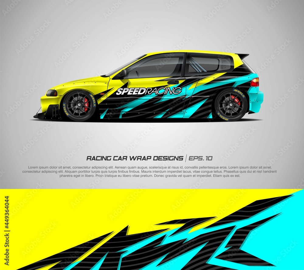 Sport car wrap background design vector for race car, pickup truck, rally, adventure vehicle, uniform and sport livery. Graphic abstract stripe racing background kit designs. eps 10