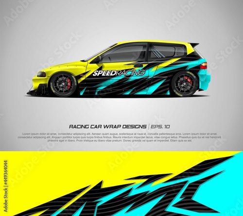 Sport car wrap background design vector for race car  pickup truck  rally  adventure vehicle  uniform and sport livery. Graphic abstract stripe racing background kit designs. eps 10