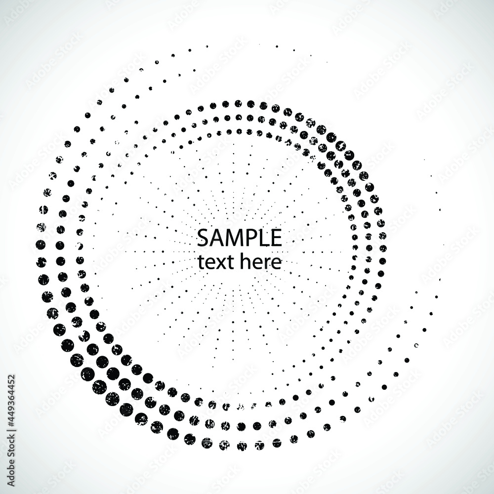 Halftone dots in circle form. Grunge textured round logo . vector dotted frame  .Half tone design element