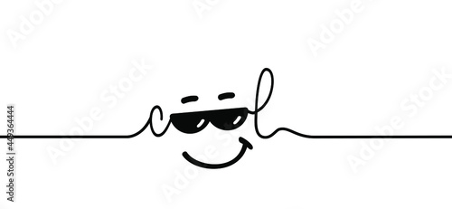Slogan stay or be cool with happy face and sunglasses. Cartoon vector success quotes for banner or card. Relaxing and chill, motivation and inspiration message. Comic sun glasses quote.