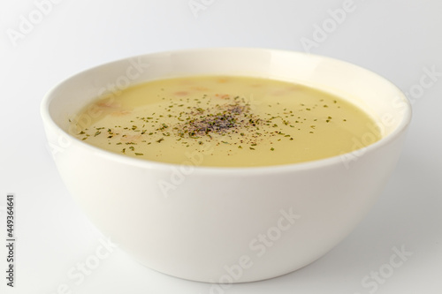 Corn soup on a white background