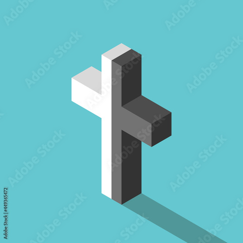 Christian cross of opposite white and black halves. Unity, peace, religion, contradiction and harmony concept. Flat design. EPS 8 vector illustration, no transparency, no gradients