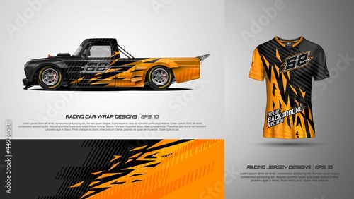 Sport car wrap and t shirt design vector for race car, pickup truck, rally, adventure vehicle, uniform and sport livery. Texture for sports abstract background. Racing stripe graphic for livery, extre