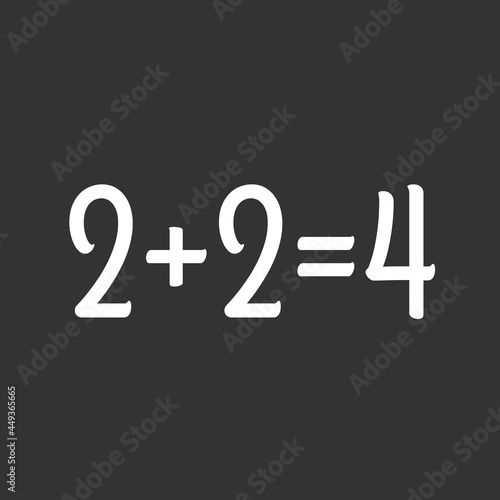 Two plus two equals four. School, study, education, math, problem and solution concept. Flat design. EPS 8 vector illustration, no transparency, no gradients