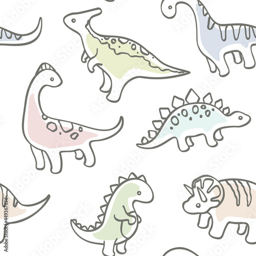 Cute dino outline pattern for fabric, textile, apparel, nursery.