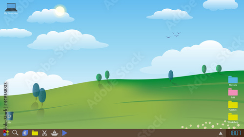 Desktop snapshot, screensaver. Wallpaper with a calm landscape. Vector illustration.