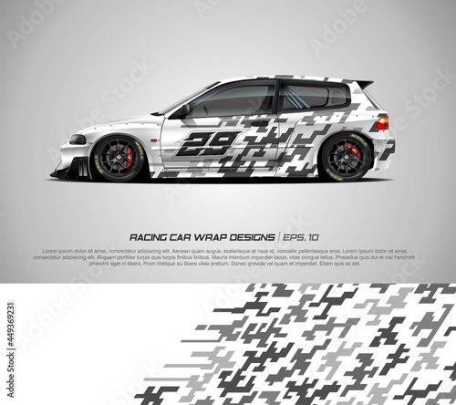 Sport car wrap background design vector for race car, pickup truck, rally, adventure vehicle, uniform and sport livery. Graphic abstract stripe racing background kit designs. eps 10