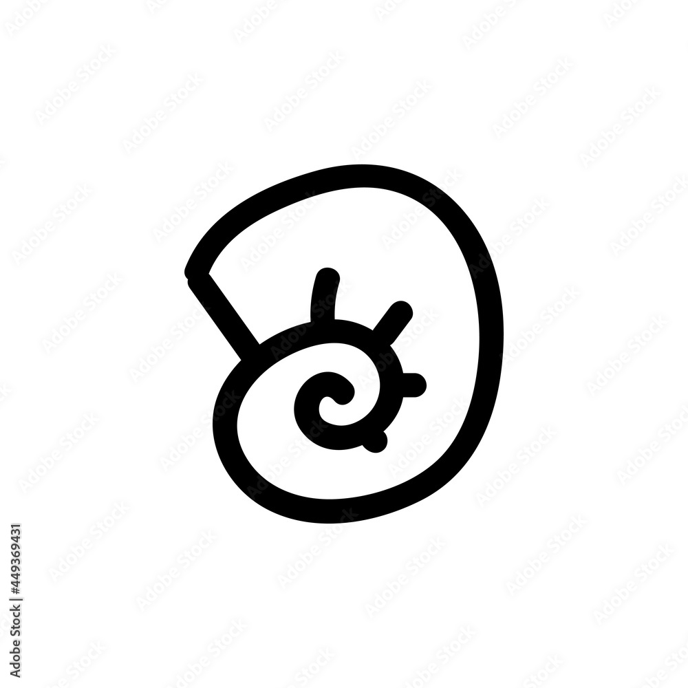 Hand drawn doodle spiral seashell with thick black line. Hand drawn doodle spiral seashell with thick black line.