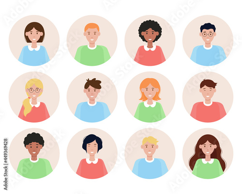 Set of avatars of different people. Set of male and female portraits. User photo. Vector illustration