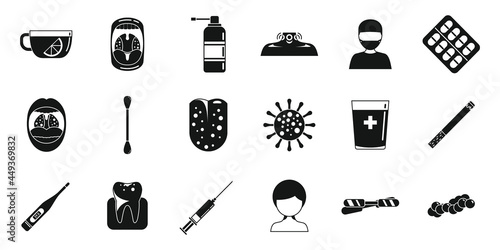 Tonsillitis icons set simple vector. Tonsil anatomy