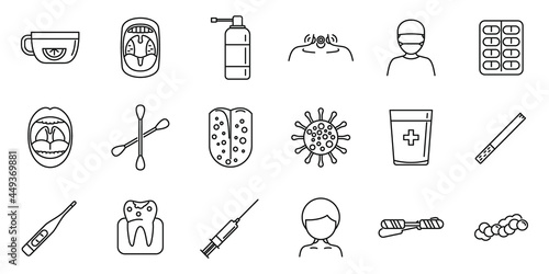Tonsillitis icons set outline vector. Tonsil anatomy