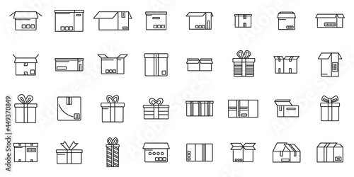 Box icons set outline vector. Gift present