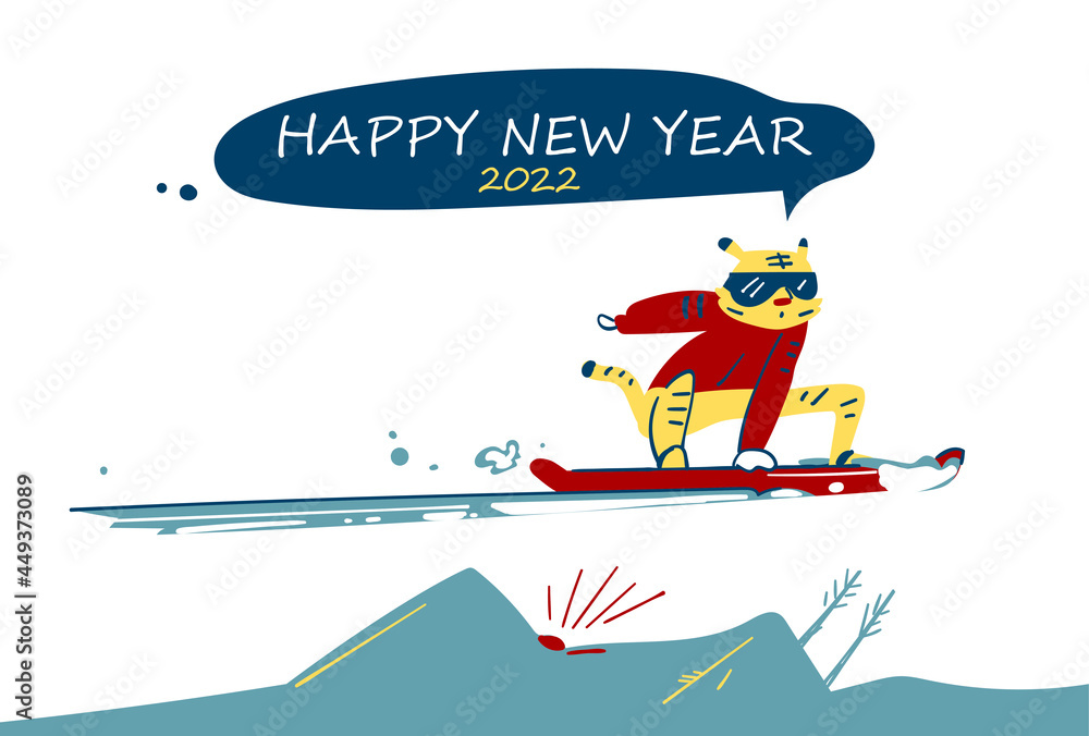 22 年賀状 スノボ で山の傾斜をスピーディに滑走するトラのスノーボーダー イラスト素材 Stock Vector Adobe Stock 22 年賀状 スノボ で山の傾斜をスピーディに滑走するトラのスノーボーダー イラスト素材 Stock Vector Adobe Stock
