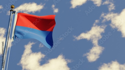 Cotopaxi 3D rendered realistic waving flag illustration on Flagpole. Isolated on sky background with space on the right side.