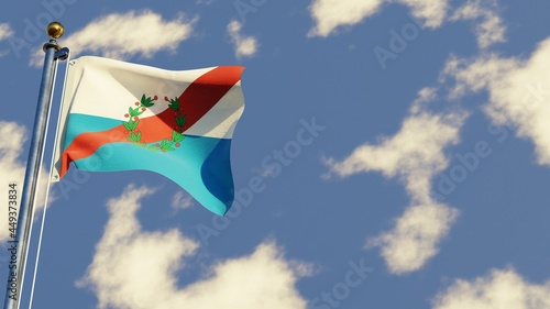 La Rioja 3D rendered realistic waving flag illustration on Flagpole. Isolated on sky background with space on the right side.
