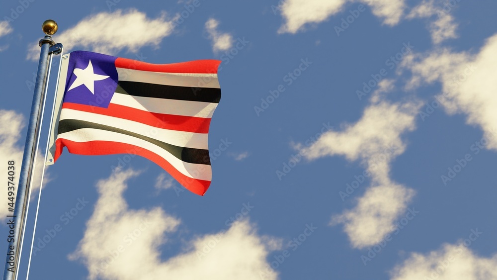 Maranhao 3D rendered realistic waving flag illustration on Flagpole. Isolated on sky background with space on the right side.
