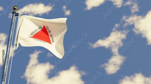 Minas Gerais 3D rendered realistic waving flag illustration on Flagpole. Isolated on sky background with space on the right side. photo