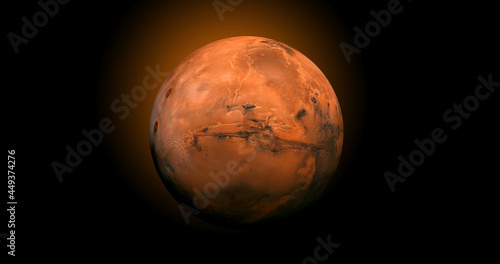 Solar System - Mars. Planet near Sun. Mars is a terrestrial planet with a thin atmosphere, having craters, volcanoes, valleys, deserts. Elements of this image furnished by NASA