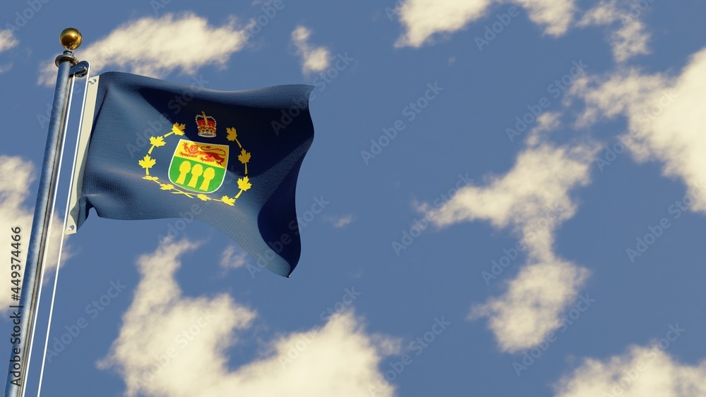 Lieutenant-Governor Of Saskatchewan 3D rendered realistic waving flag illustration on Flagpole. Isolated on sky background with space on the right side.